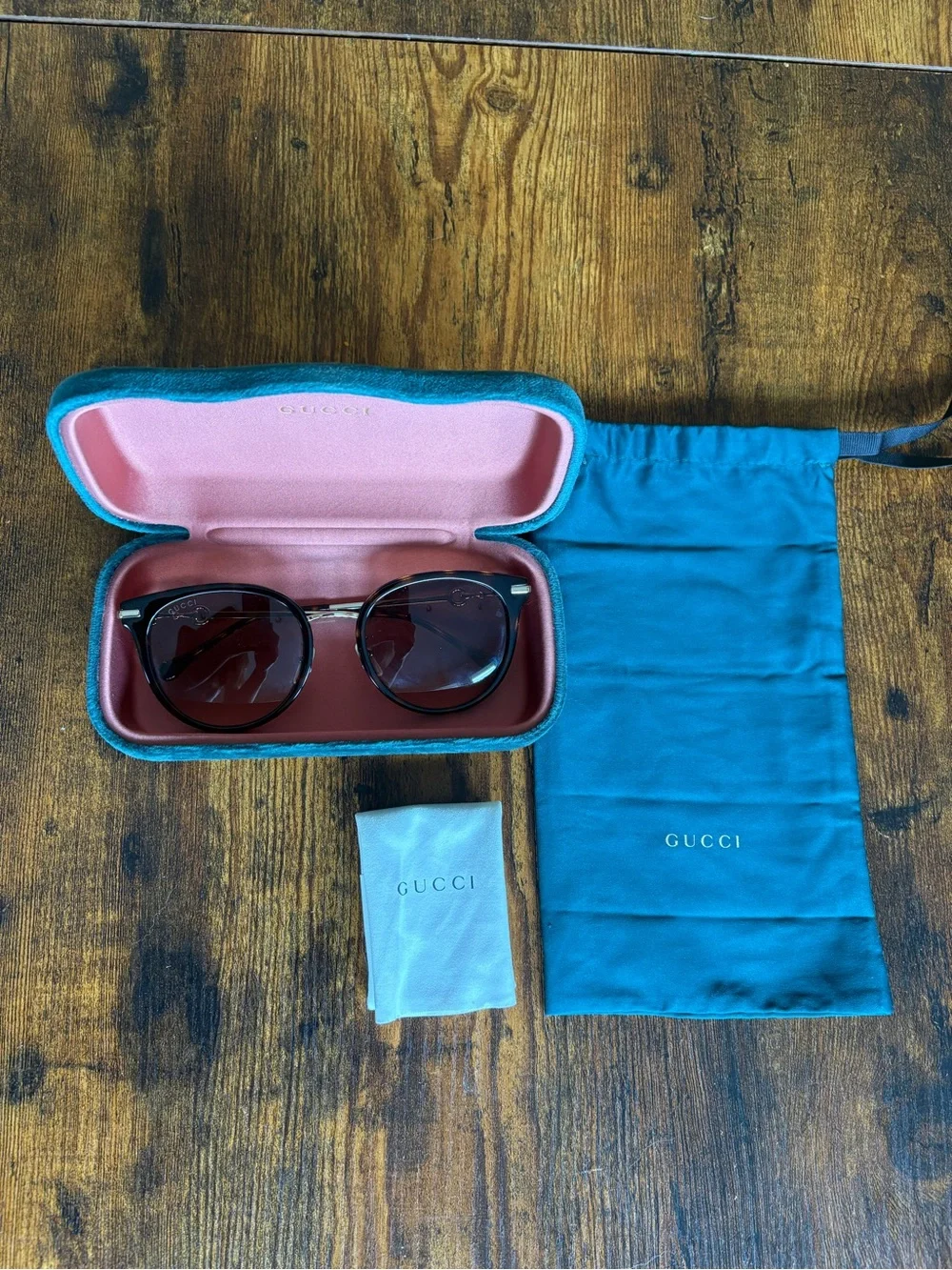 Gucci 56mm Round Sunglasses Havana Gold Brown